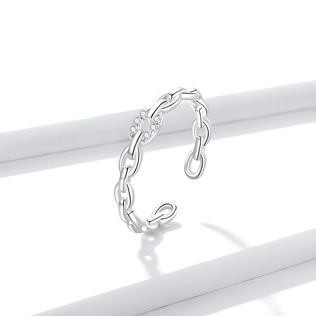 Anillo de Eslabones de Cadena <myexti><span>Plata de Ley 925, chapada en oro blanco, con circonitas - ajustable</span></myexti> - Imagen 3