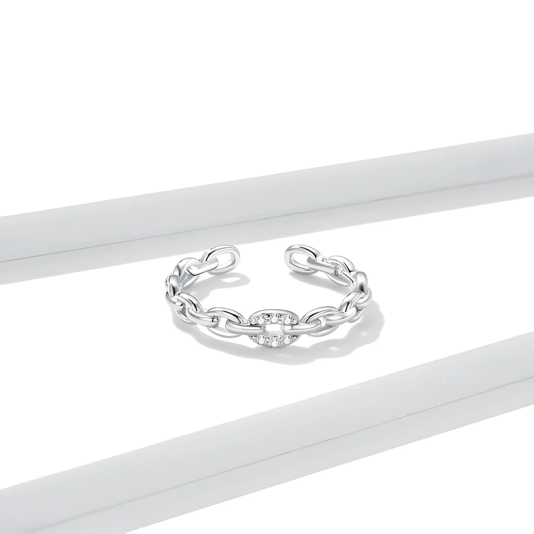 Anillo de Eslabones de Cadena <myexti><span>Plata de Ley 925, chapada en oro blanco, con circonitas - ajustable</span></myexti> - Imagen 4