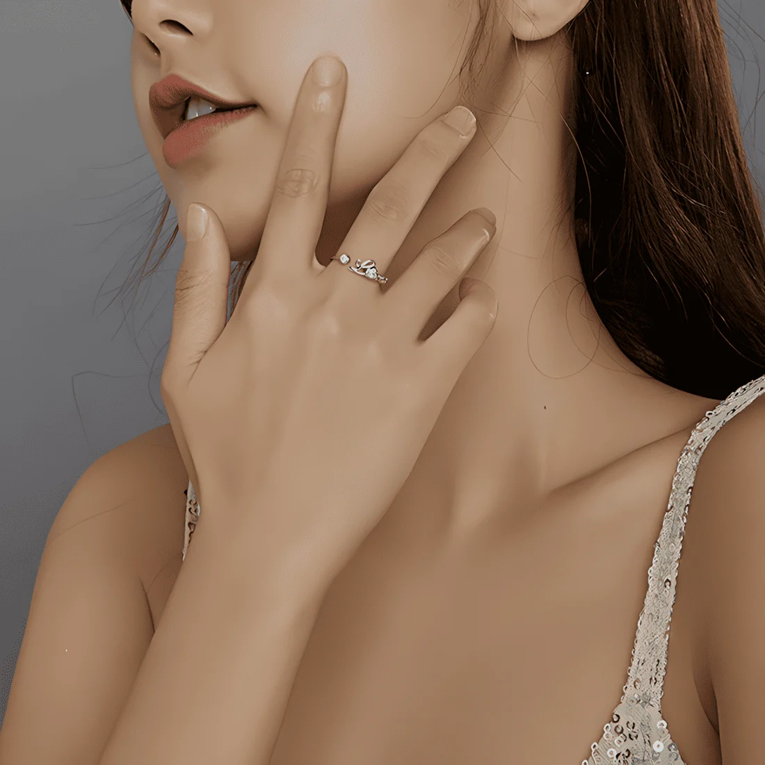 Anillo Amor <myexti><span>Plata de Ley 925, chapada en oro blanco, con circonitas - ajustable</span></myexti> - Imagen 2