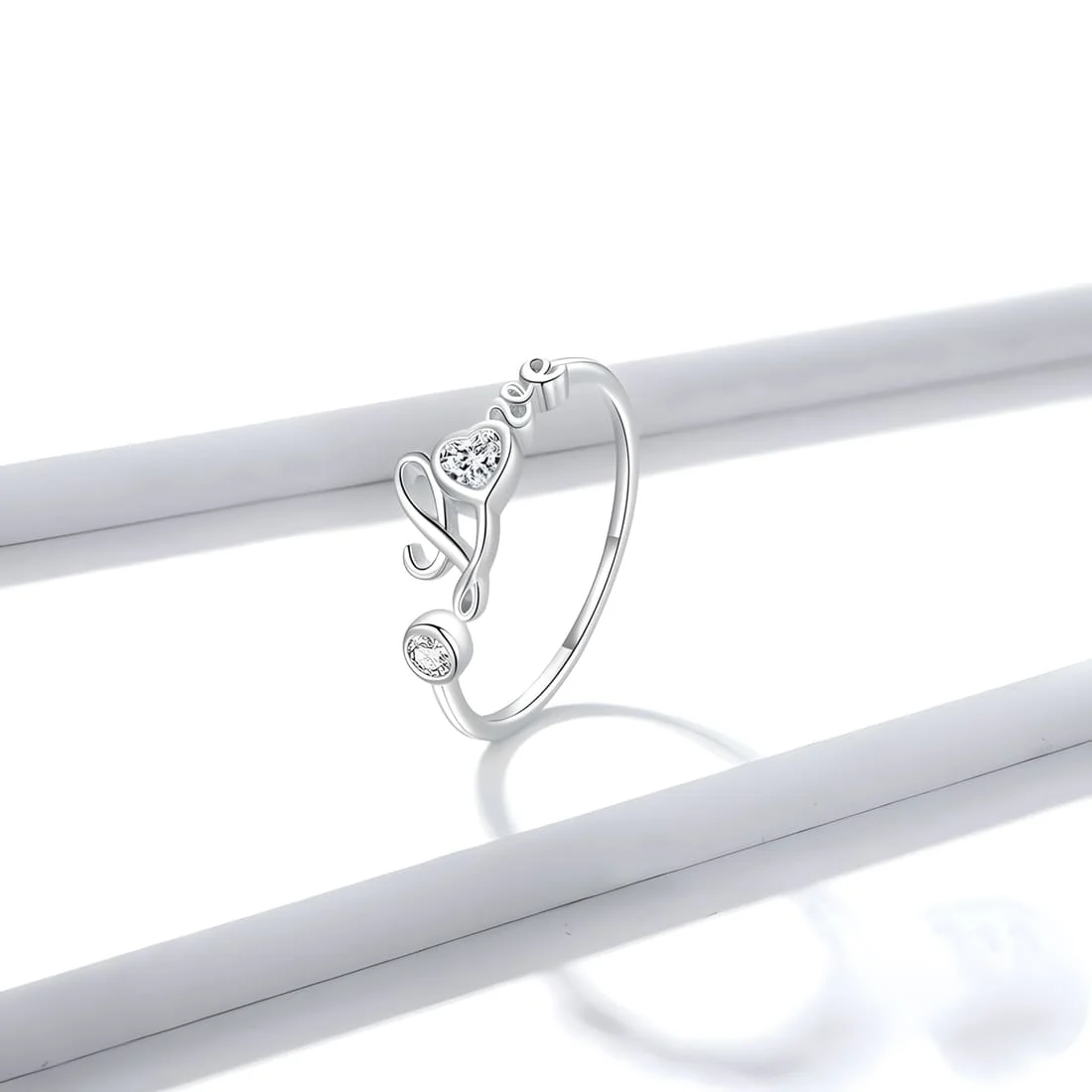 Anillo Amor <myexti><span>Plata de Ley 925, chapada en oro blanco, con circonitas - ajustable</span></myexti> - Imagen 3