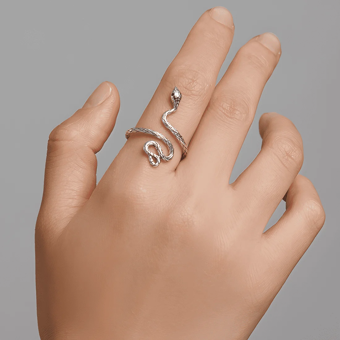 Anillo de Serpiente Pitón <myexti><span>Plata de Ley 925, chapada en oro blanco, con circonitas verdes - ajustable</span></myexti> - Imagen 2