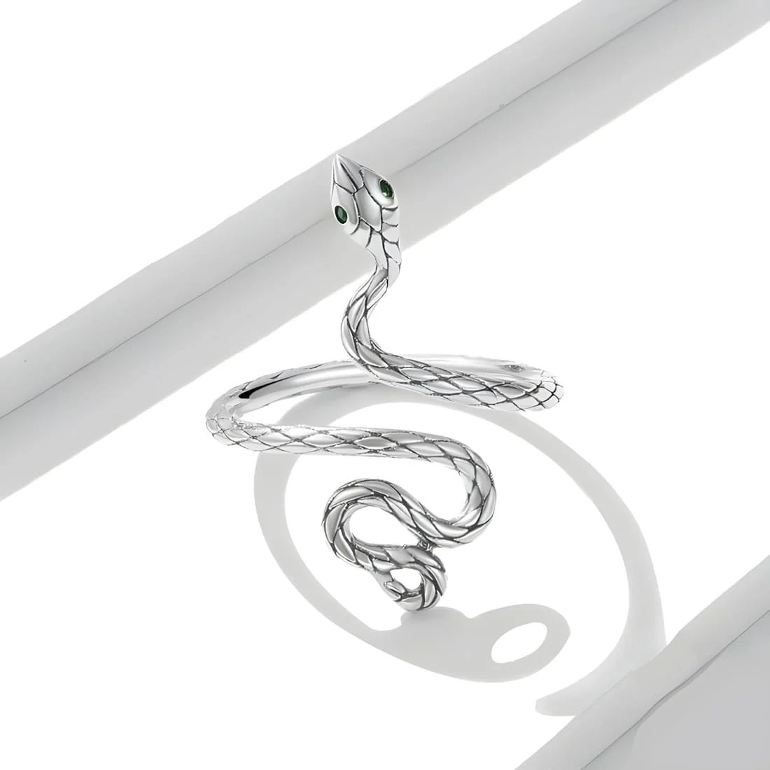 Anillo de Serpiente Pitón <myexti><span>Plata de Ley 925, chapada en oro blanco, con circonitas verdes - ajustable</span></myexti> - Imagen 3