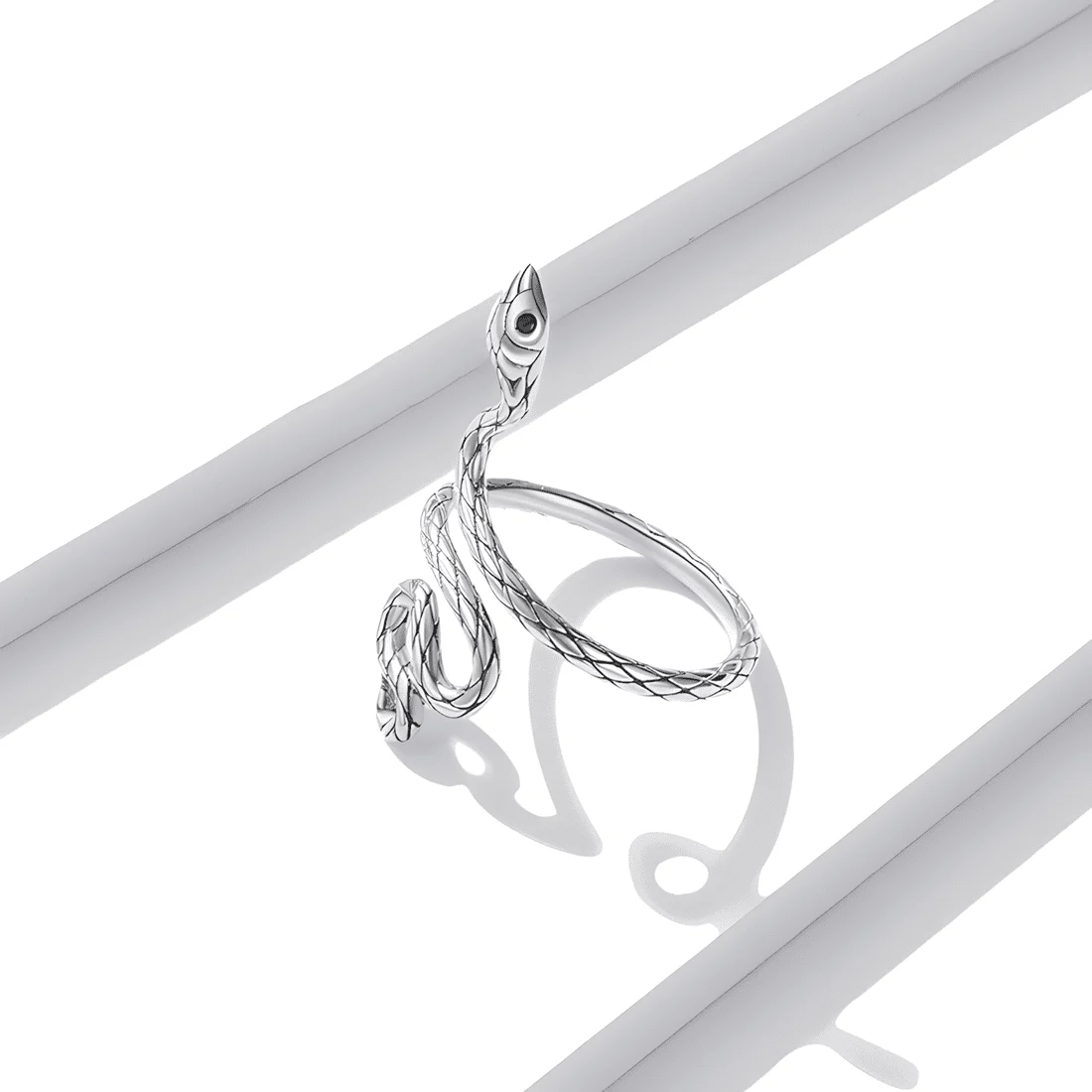 Anillo de Serpiente Pitón <myexti><span>Plata de Ley 925, chapada en oro blanco, con circonitas verdes - ajustable</span></myexti> - Imagen 4