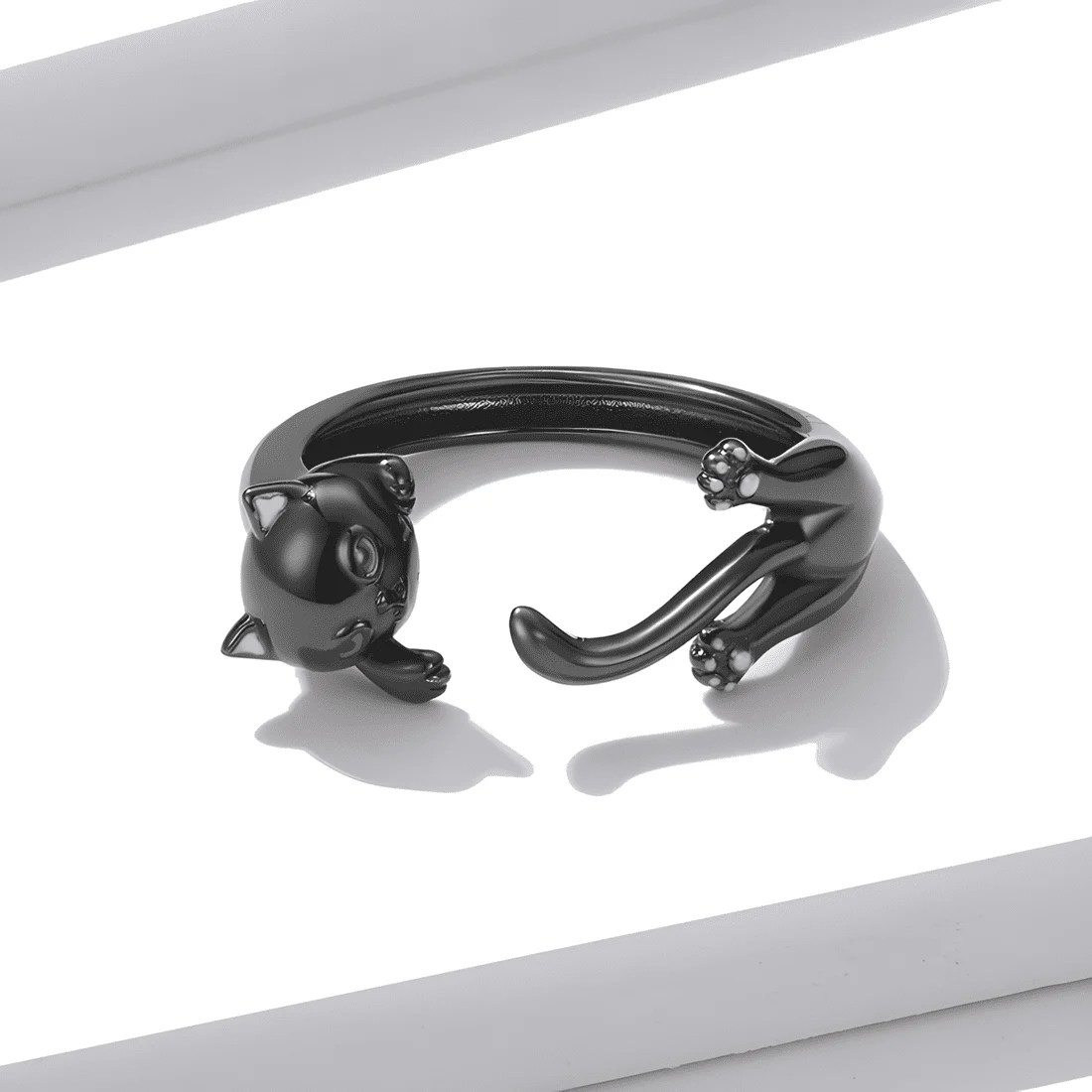 Anillo de Gato Negro <myexti><span>Plata de Ley 925, chapada en negro, con detalles esmaltados - ajustable</span></myexti> - Imagen 4