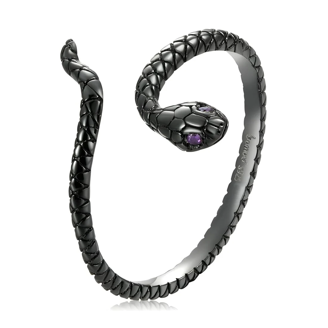 Anillo de Serpiente Negra <myexti><span>Plata de Ley 925, chapada en negro, con circonitas púrpuras - ajustable</span></myexti>