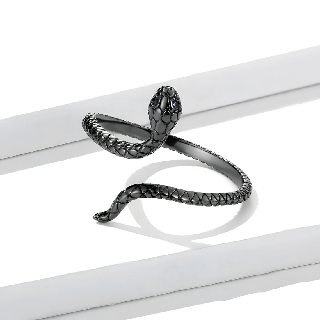 Anillo de Serpiente Negra <myexti><span>Plata de Ley 925, chapada en negro, con circonitas púrpuras - ajustable</span></myexti> - Imagen 4