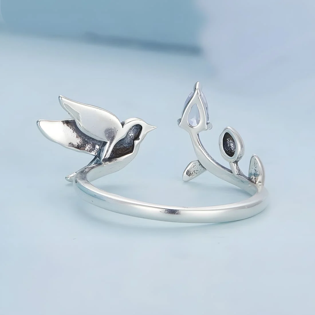 Anillo de Pajarito <myexti><span>Plata de Ley 925, chapada en oro blanco, esmaltado a mano, con circonitas púrpuras - ajustable</span></myexti> - Imagen 5
