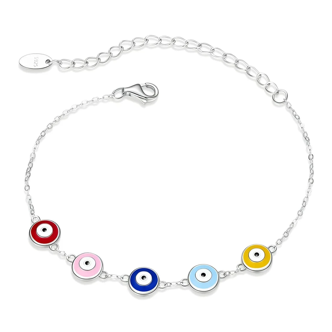 Pulsera Ojos de Alá <myexti><span>Plata de Ley 925, chapada en oro blanco, con nazars esmaltados multicolores y longitud ajustable</span></myexti>