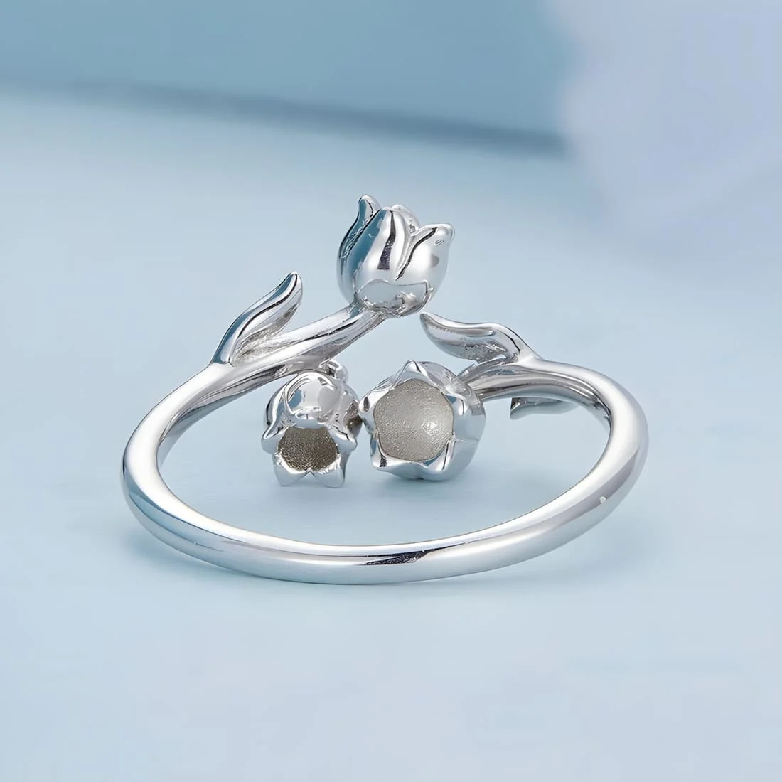 Anillo de Flores de Lirio <myexti><span>Plata de Ley 925, chapada en oro blanco, con flores colgantes y esmalte azul claro - ajustable</span></myexti> - Imagen 5