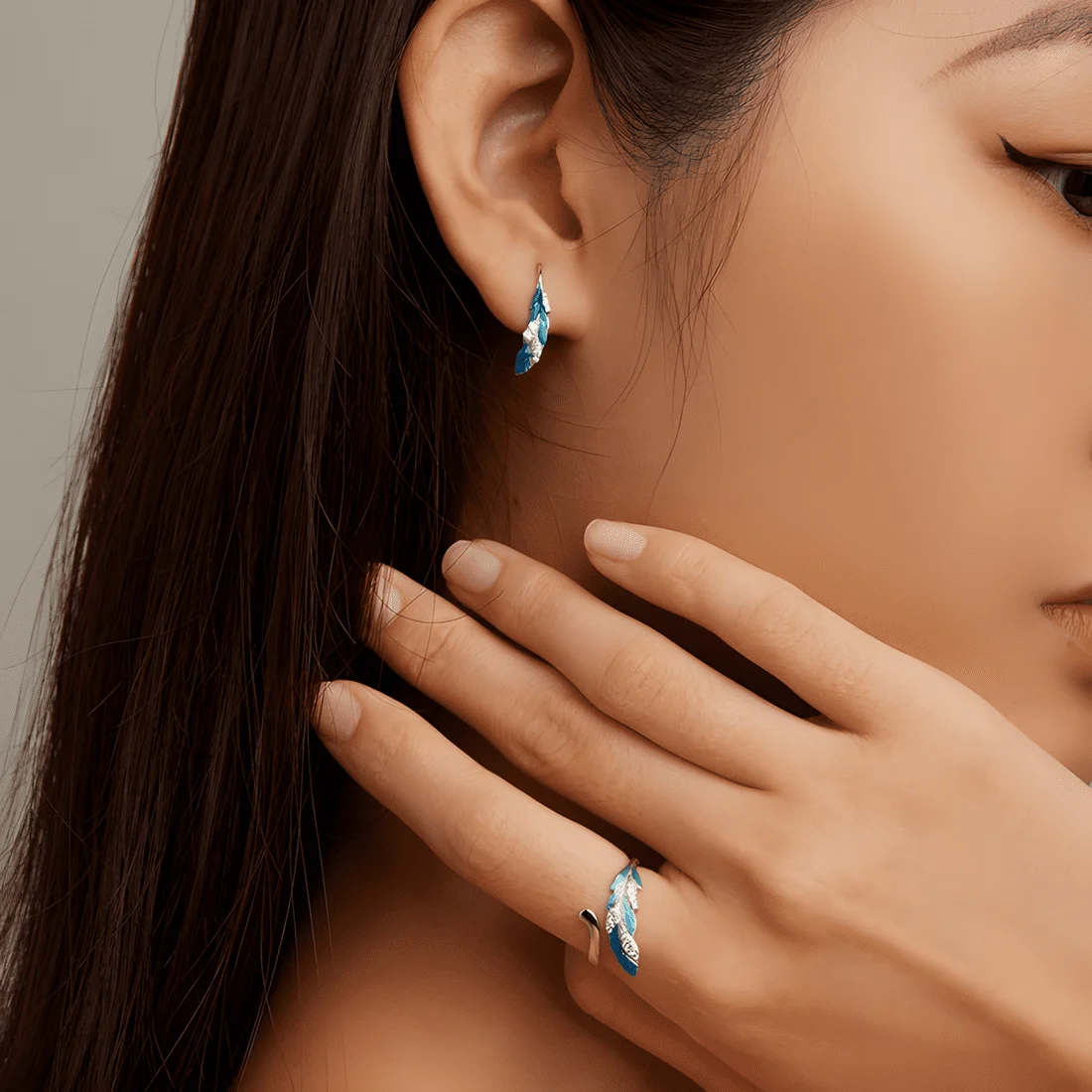 Anillo de Pluma <myexti><span>Plata de Ley 925, chapada en oro blanco, esmaltado a mano, con circonitas - ajustable</span></myexti> - Imagen 5