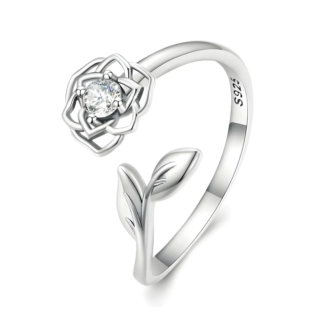 Anillo de Rosa <myexti><span>Plata de Ley 925, chapada en oro blanco, con circonitas - ajustable</span></myexti>