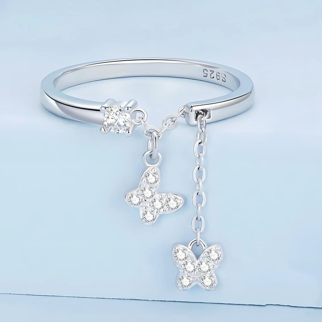 Anillo Colgante de Mariposas <myexti><span>Plata de Ley 925, chapada en oro blanco, con circonitas - ajustable</span></myexti> - Imagen 3