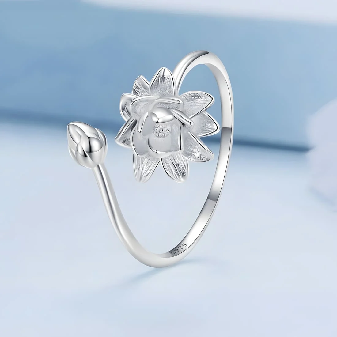 Anillo de Flor de Loto <myexti><span>Plata de Ley 925, chapada en oro blanco, con detalles grabados a mano - ajustable</span></myexti> - Imagen 3