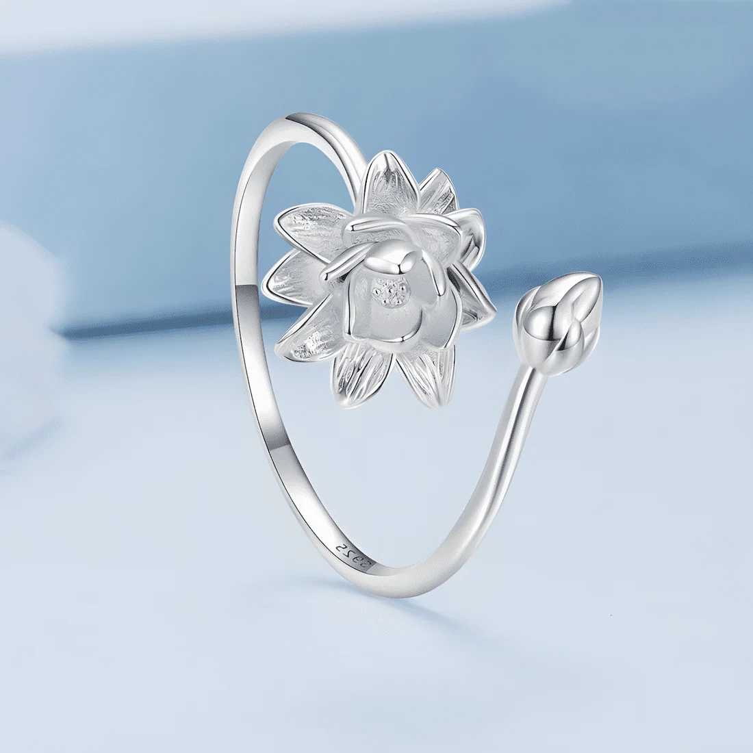 Anillo de Flor de Loto <myexti><span>Plata de Ley 925, chapada en oro blanco, con detalles grabados a mano - ajustable</span></myexti> - Imagen 5