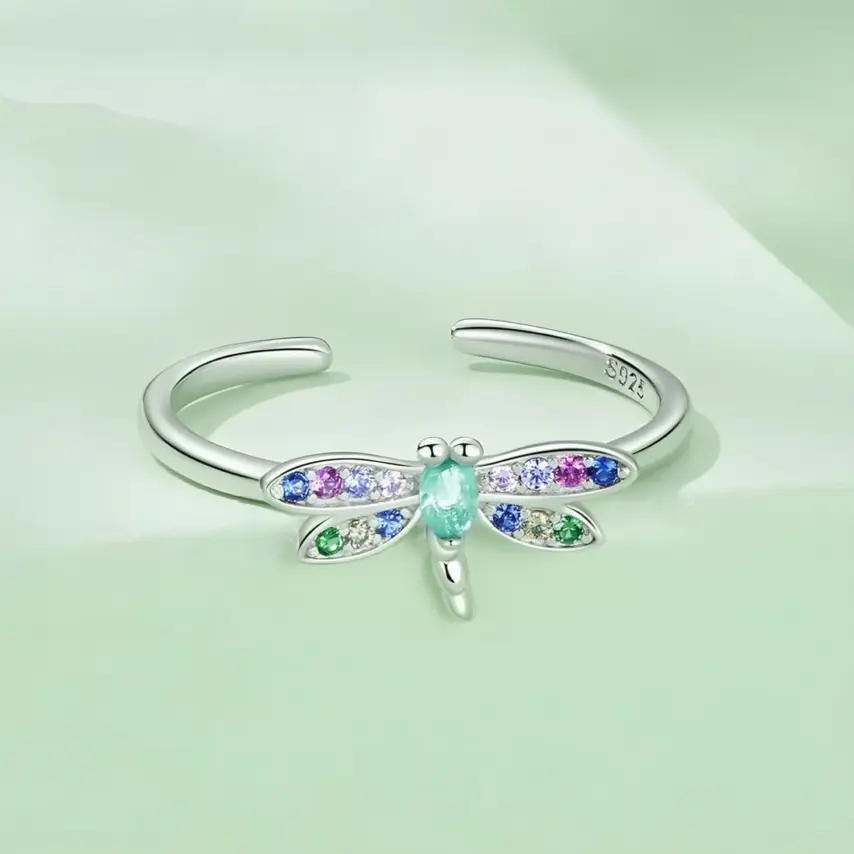 Anillo de Libélula <myexti><span>Plata de Ley 925, chapada en oro blanco, con circonitas de colores - ajustable</span></myexti> - Imagen 5