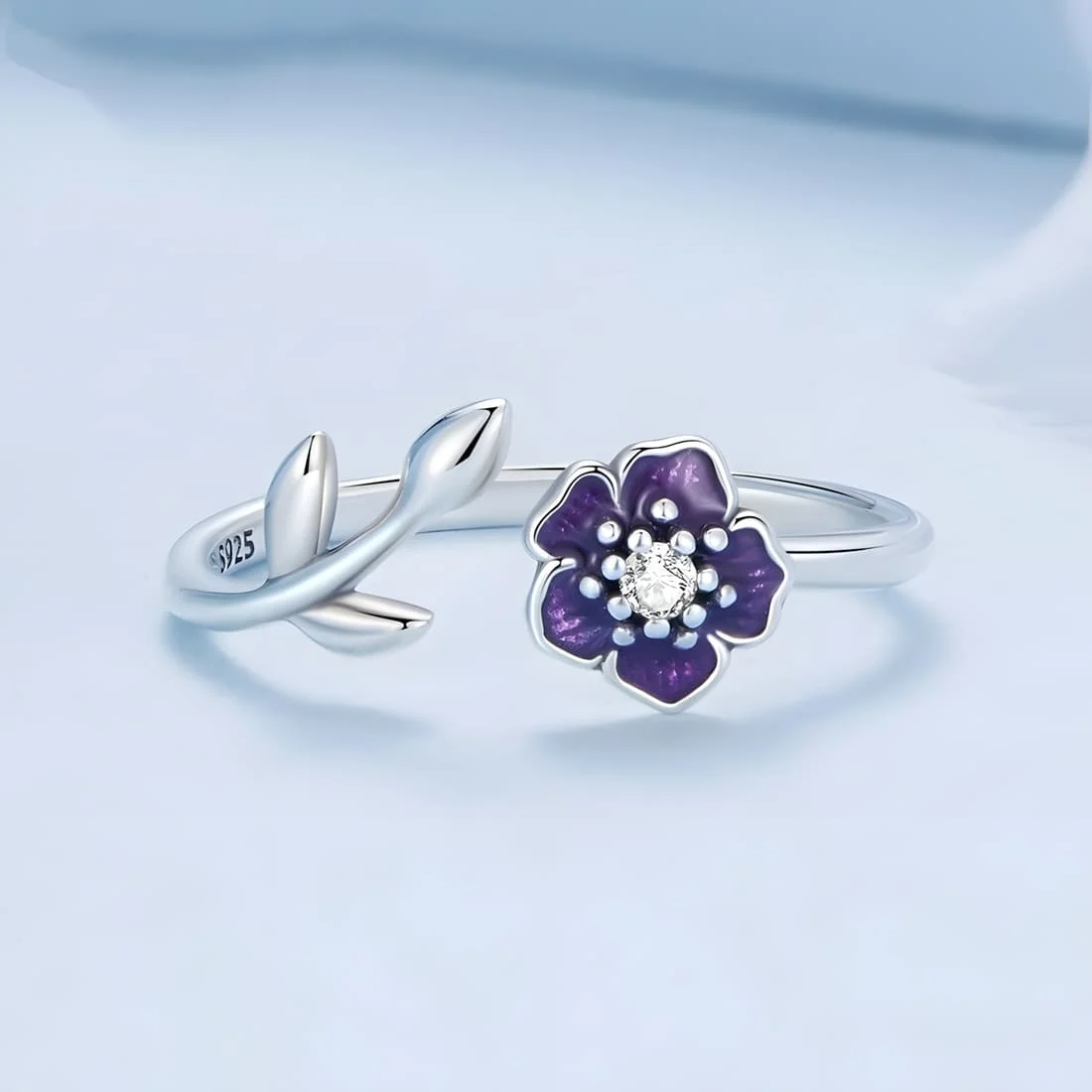 Anillo de Flor Púrpura <myexti><span>Plata de Ley 925, chapada en oro blanco, esmaltado a mano con circonitas - ajustable</span></myexti> - Imagen 3