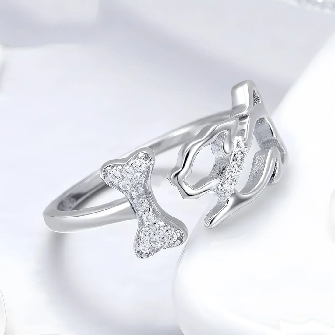 Anillo de Perro con Hueso <myexti><span>Plata de Ley 925, chapada en oro blanco, con circonitas - ajustable</span></myexti> - Imagen 3