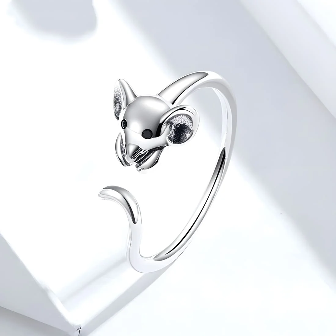 Anillo de Ratón <myexti><span>Plata de Ley 925, chapada en oro blanco, con ojos de circonitas negras - ajustable</span></myexti> - Imagen 4