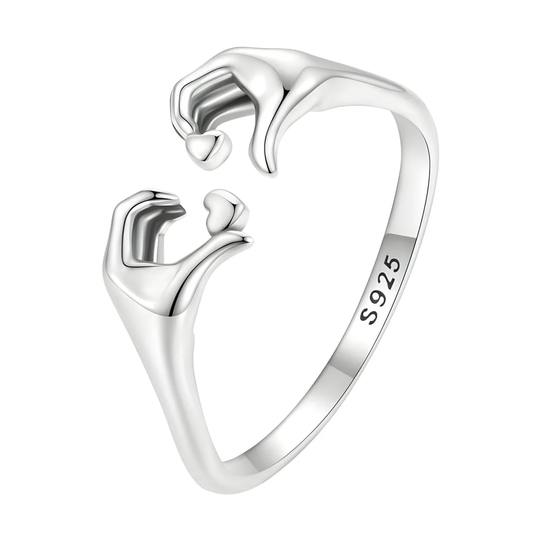 Anillo Abrazo <myexti><span>Plata de Ley 925, chapada en oro blanco, con detalles de manos - ajustable</span></myexti>