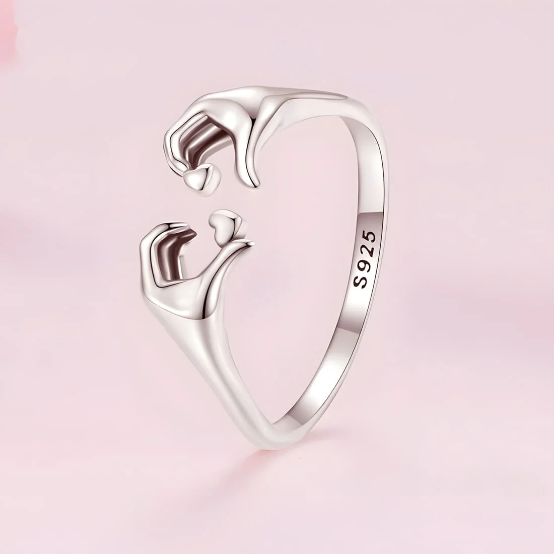 Anillo Abrazo <myexti><span>Plata de Ley 925, chapada en oro blanco, con detalles de manos - ajustable</span></myexti> - Imagen 3