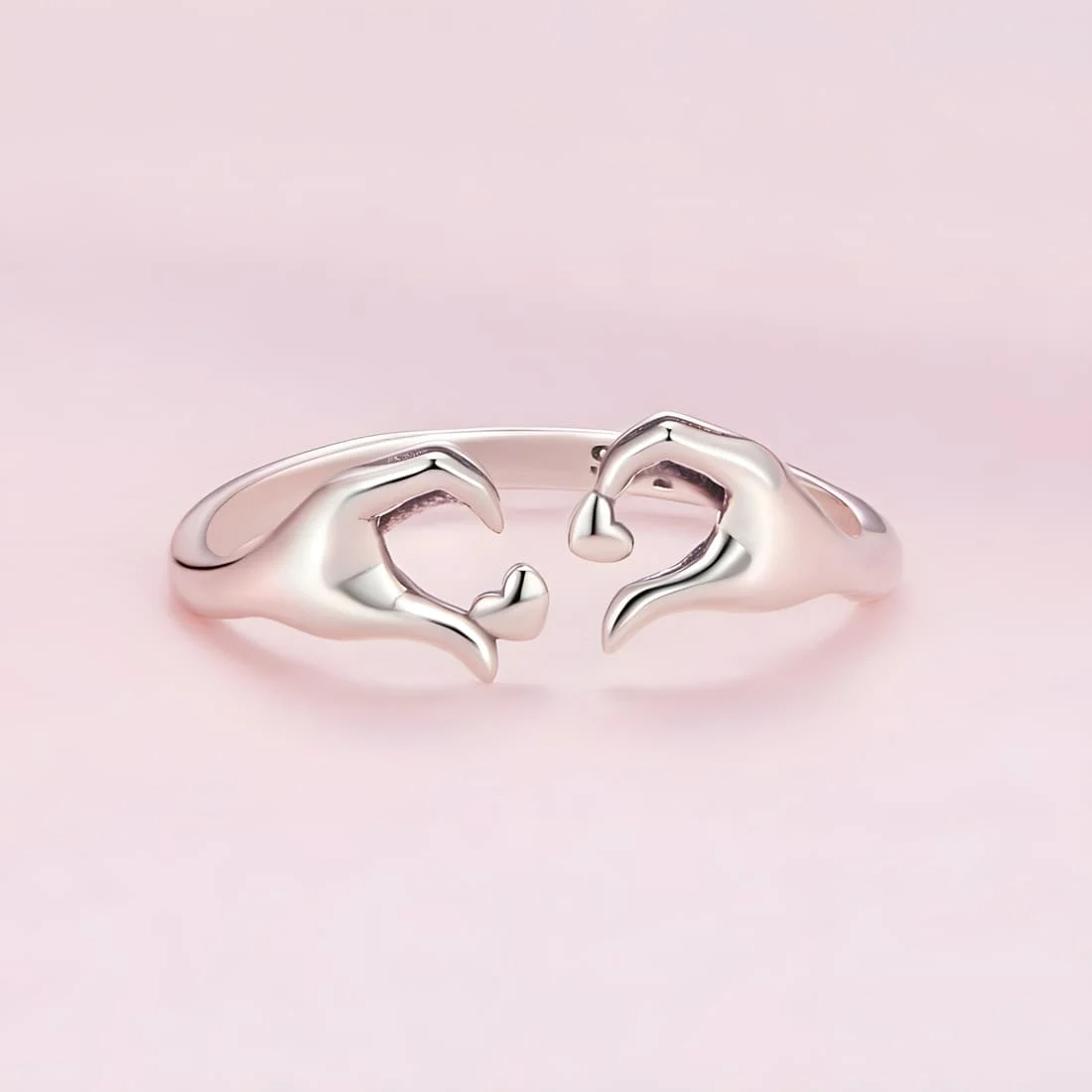 Anillo Abrazo <myexti><span>Plata de Ley 925, chapada en oro blanco, con detalles de manos - ajustable</span></myexti> - Imagen 4