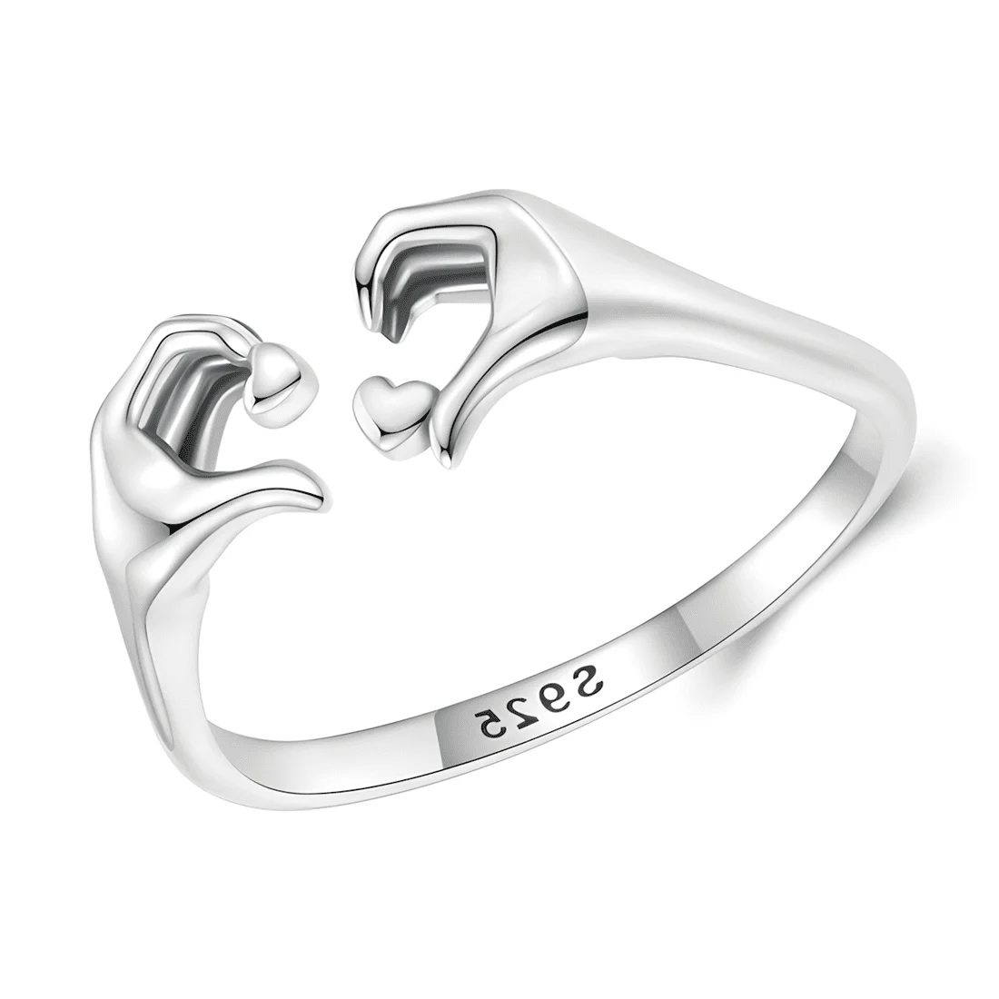 Anillo Abrazo <myexti><span>Plata de Ley 925, chapada en oro blanco, con detalles de manos - ajustable</span></myexti> - Imagen 5