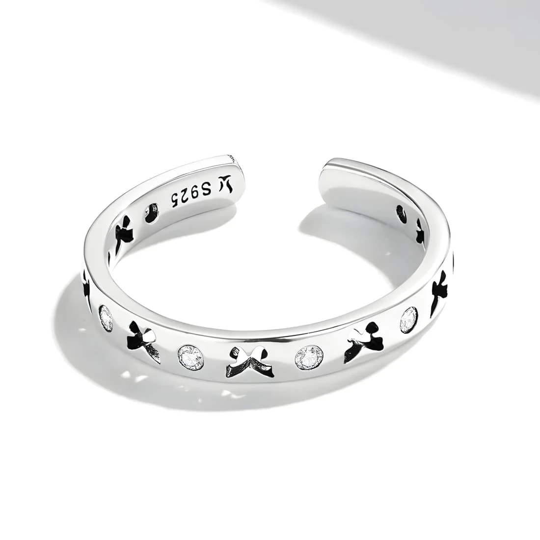 Anillo de Mariposas <myexti><span>Plata de Ley 925, chapada en oro blanco, con circonitas - ajustable</span></myexti> - Imagen 3