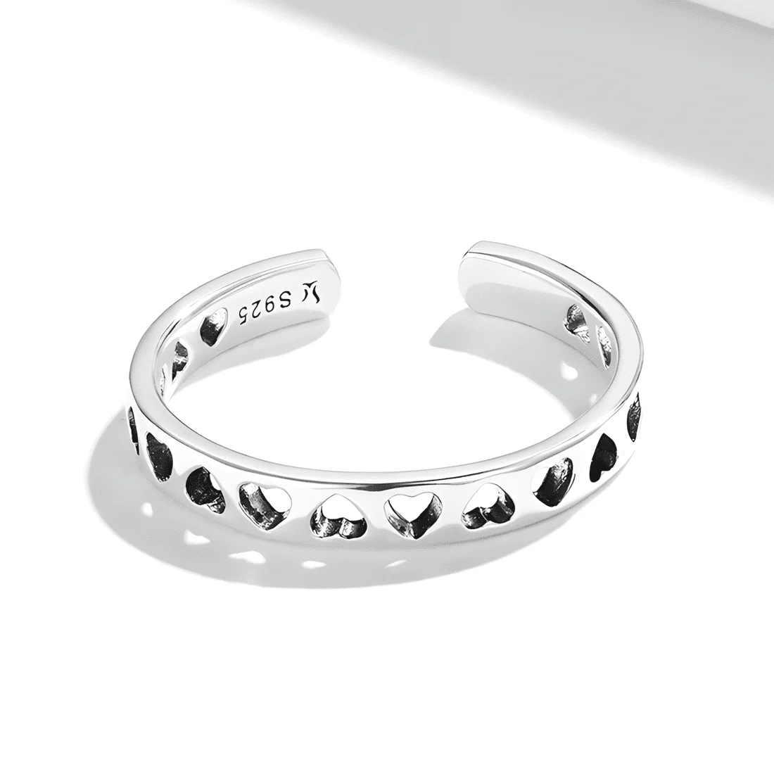 Anillo de Corazones Pequeños <myexti><span>Plata de Ley 925, chapada en oro blanco - ajustable</span></myexti> - Imagen 3