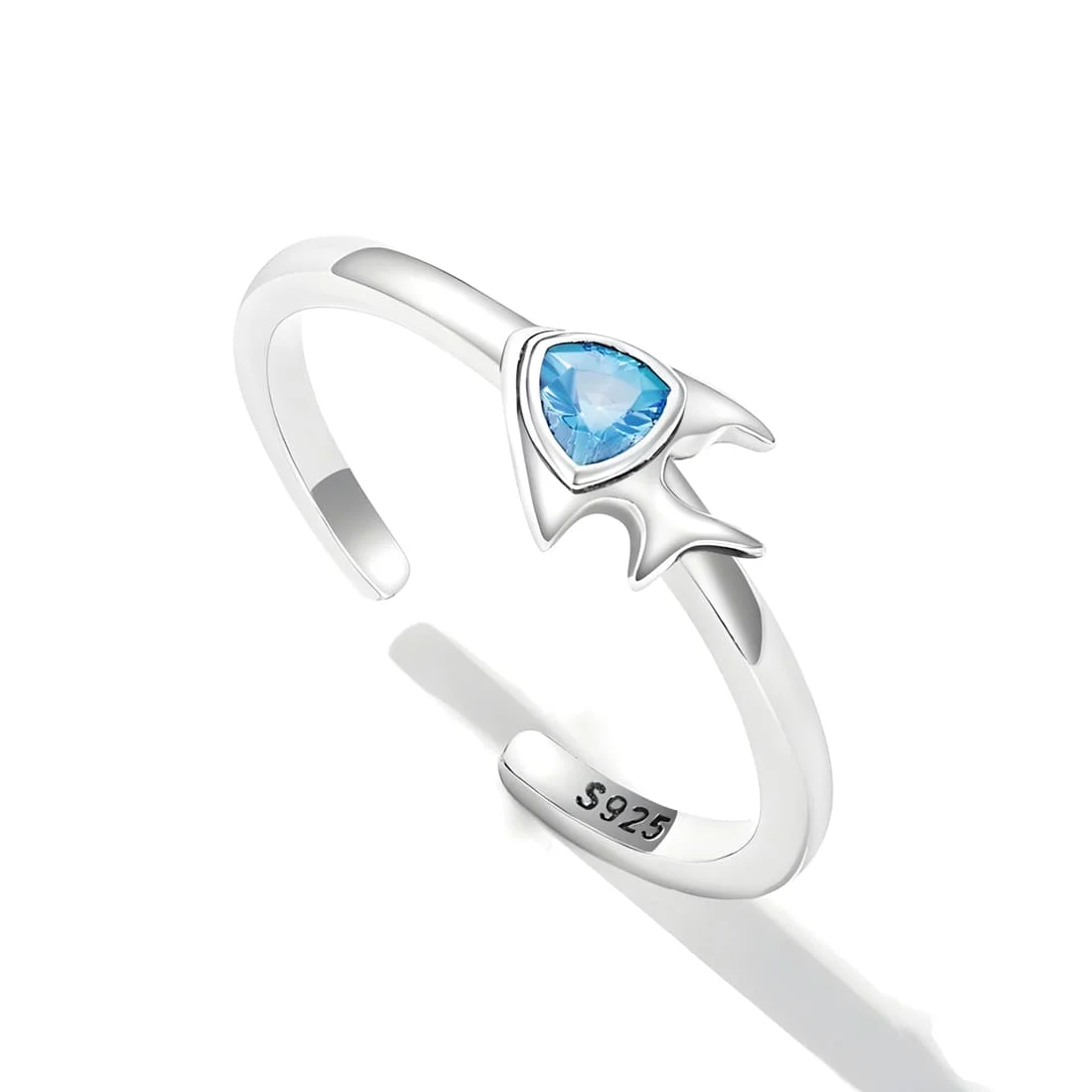 Anillo de Pez Azul <myexti><span>Plata de Ley 925, chapada en oro blanco, con circonitas azules - ajustable</span></myexti> - Imagen 4