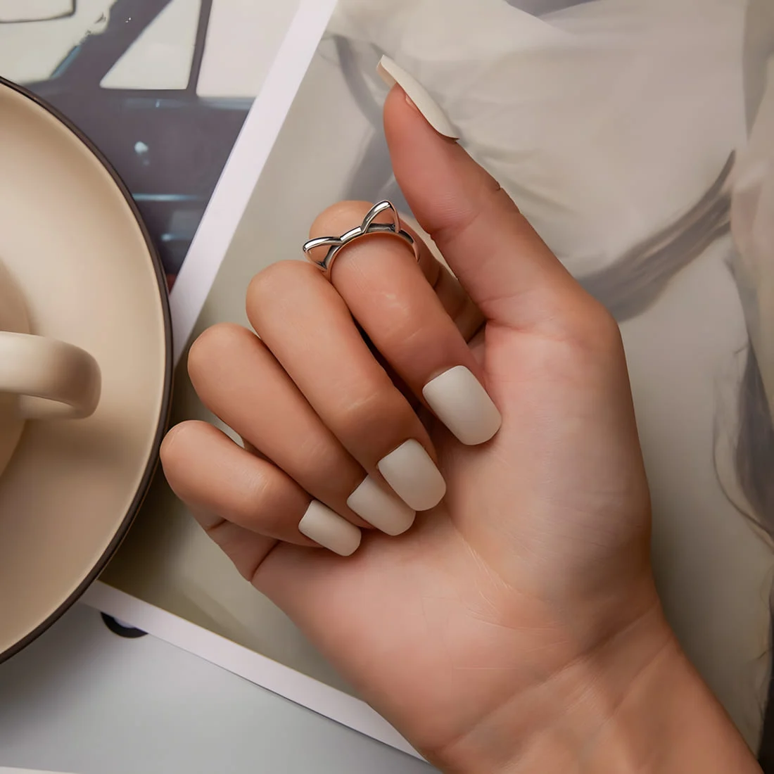 Anillo de Orejas de Gato <myexti><span>Plata de Ley 925, chapada en oro blanco - ajustable</span></myexti> - Imagen 5