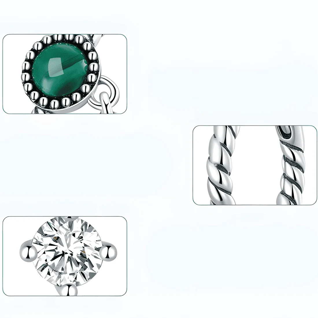 Anillo Vintage con Malaquita <myexti><span>Plata de Ley 925, chapada en oro blanco, con piedra de malaquita y colgante de circonitas - ajustable</span></myexti> - Imagen 5