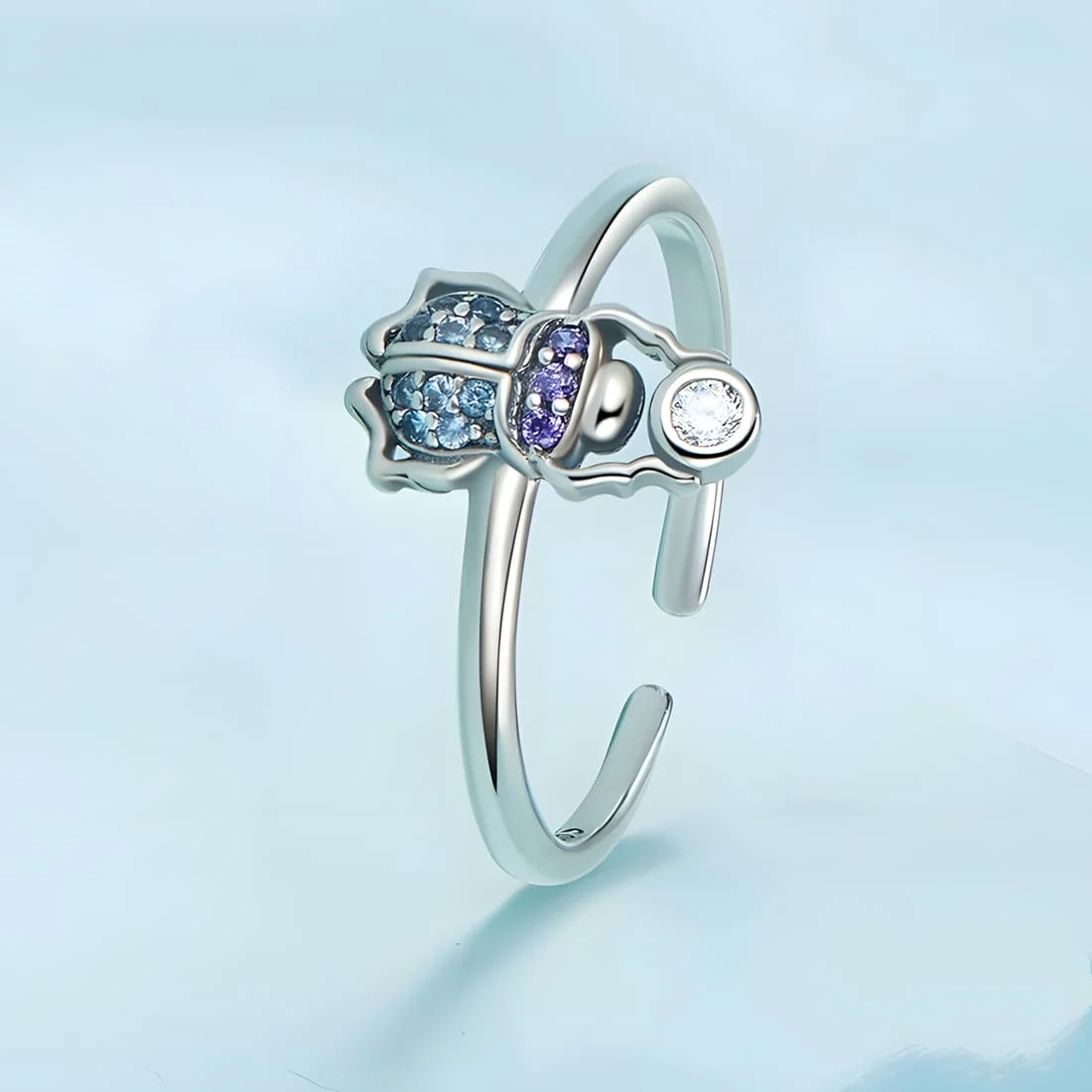 Anillo de Escarabajo <myexti><span>Plata de Ley 925, chapada en oro blanco, con circonitas de colores - ajustable</span></myexti> - Imagen 3