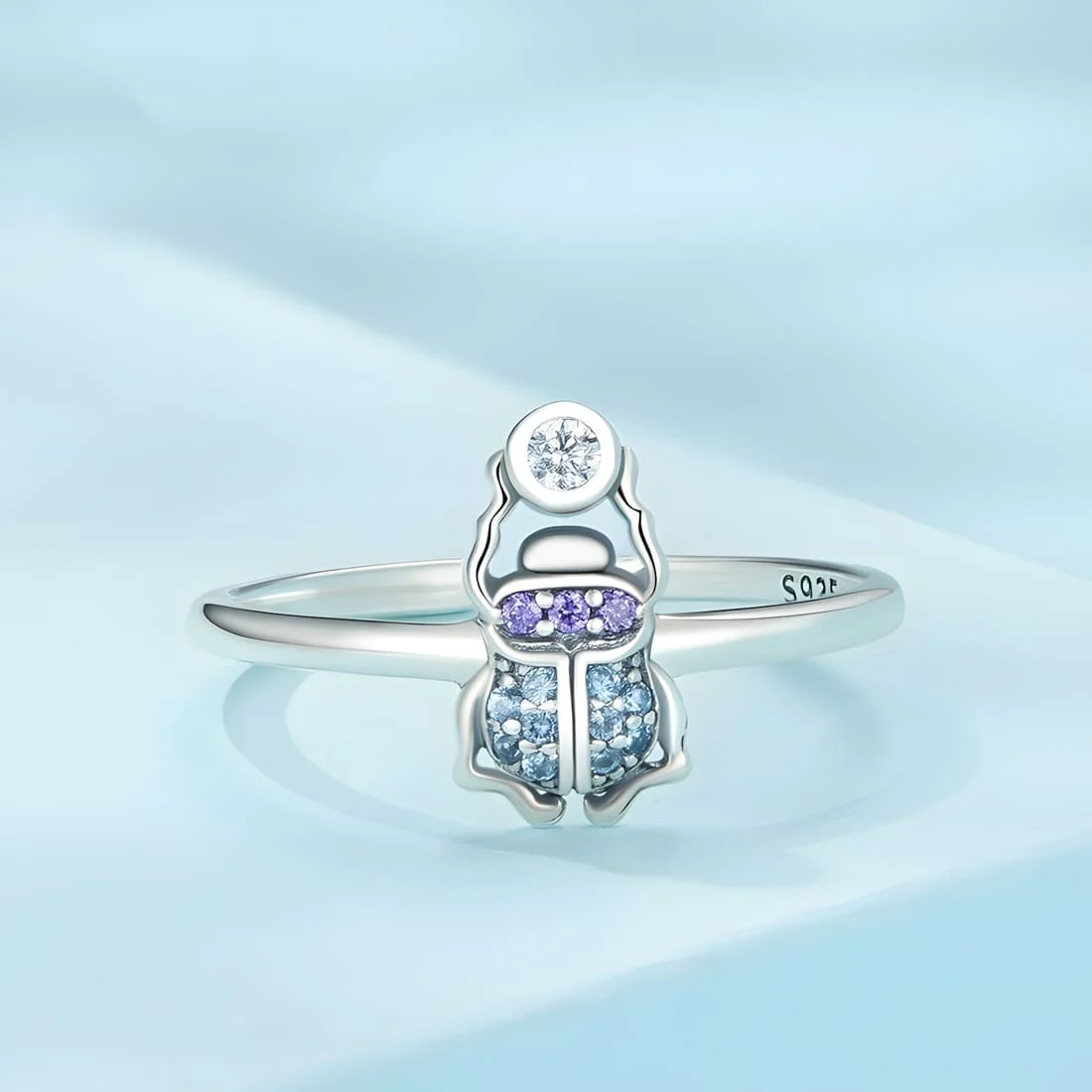 Anillo de Escarabajo <myexti><span>Plata de Ley 925, chapada en oro blanco, con circonitas de colores - ajustable</span></myexti> - Imagen 4