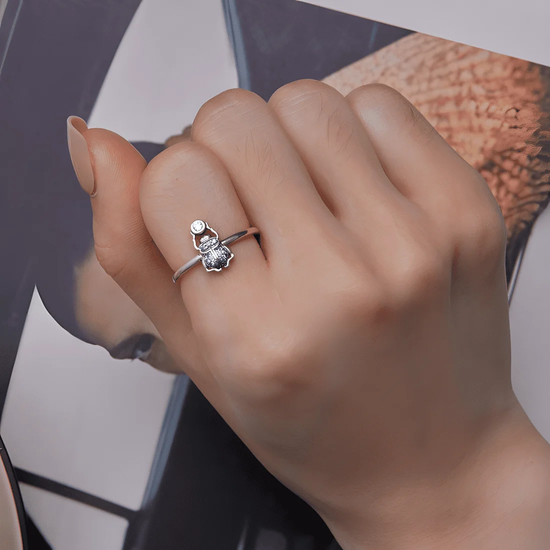 Anillo de Escarabajo <myexti><span>Plata de Ley 925, chapada en oro blanco, con circonitas de colores - ajustable</span></myexti> - Imagen 5