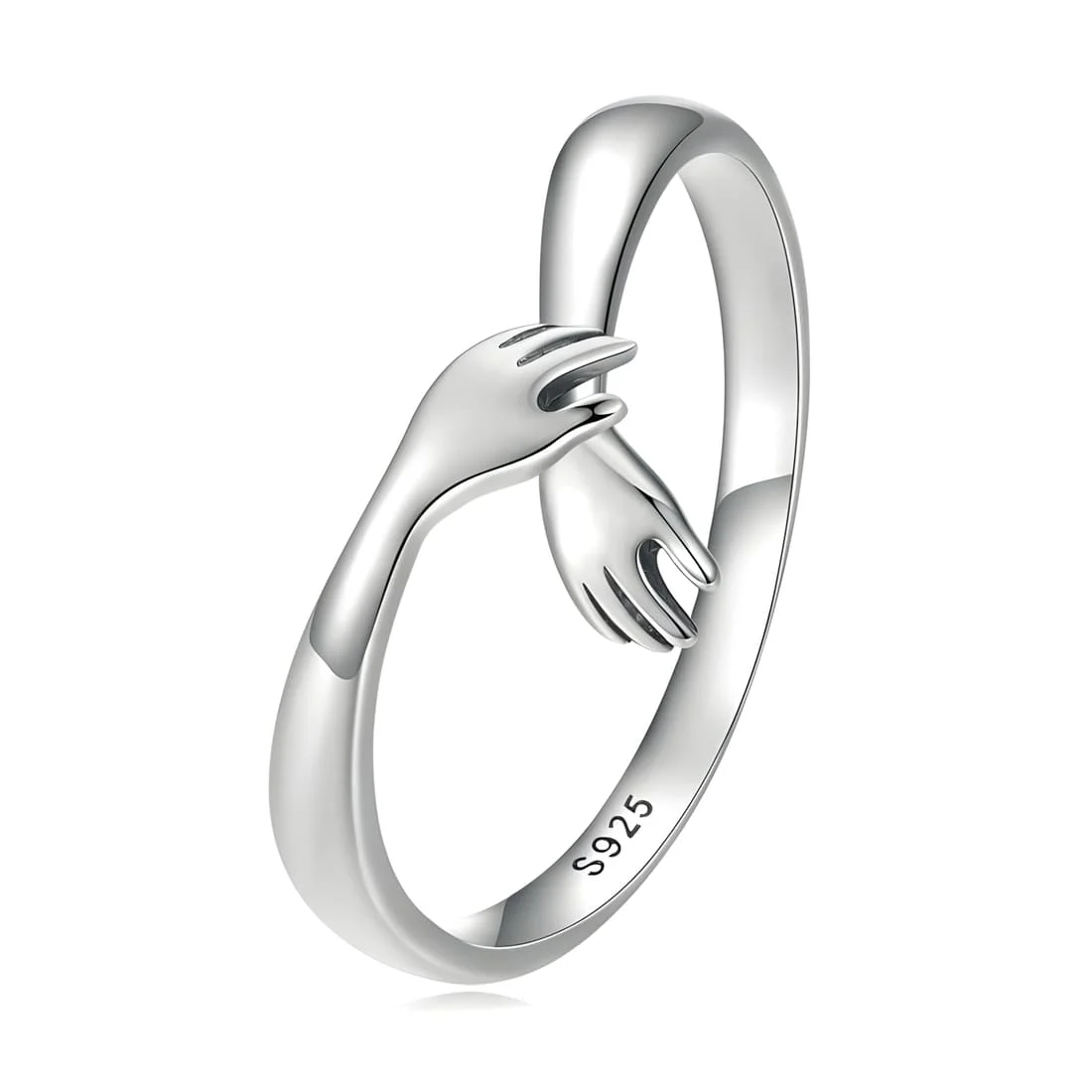 Anillo Abrazo <myexti><span>Plata de Ley 925, chapada en oro blanco, con detalles de manos - ajustable</span></myexti>