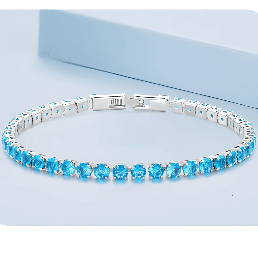 Pulsera de Tenis <myexti><span>Acero inoxidable, chapada en oro blanco, con circonitas azules - 19 cm</span></myexti> - Imagen 3
