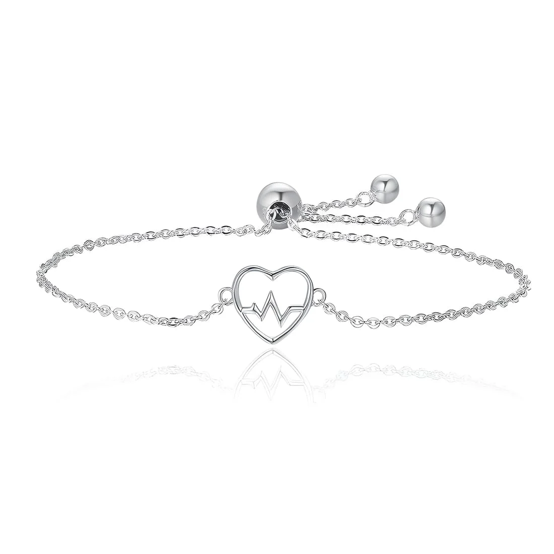 Pulsera ECG con Corazón <myexti><span>Plata de Ley 925, chapada en oro blanco, con longitud ajustable</span></myexti>