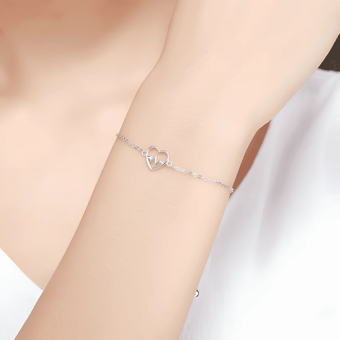 Pulsera ECG con Corazón <myexti><span>Plata de Ley 925, chapada en oro blanco, con longitud ajustable</span></myexti> - Imagen 2