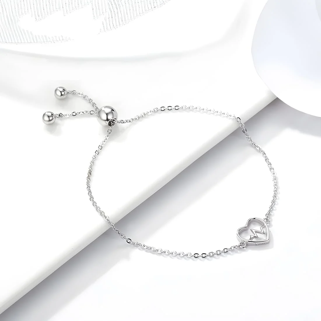 Pulsera ECG con Corazón <myexti><span>Plata de Ley 925, chapada en oro blanco, con longitud ajustable</span></myexti> - Imagen 3