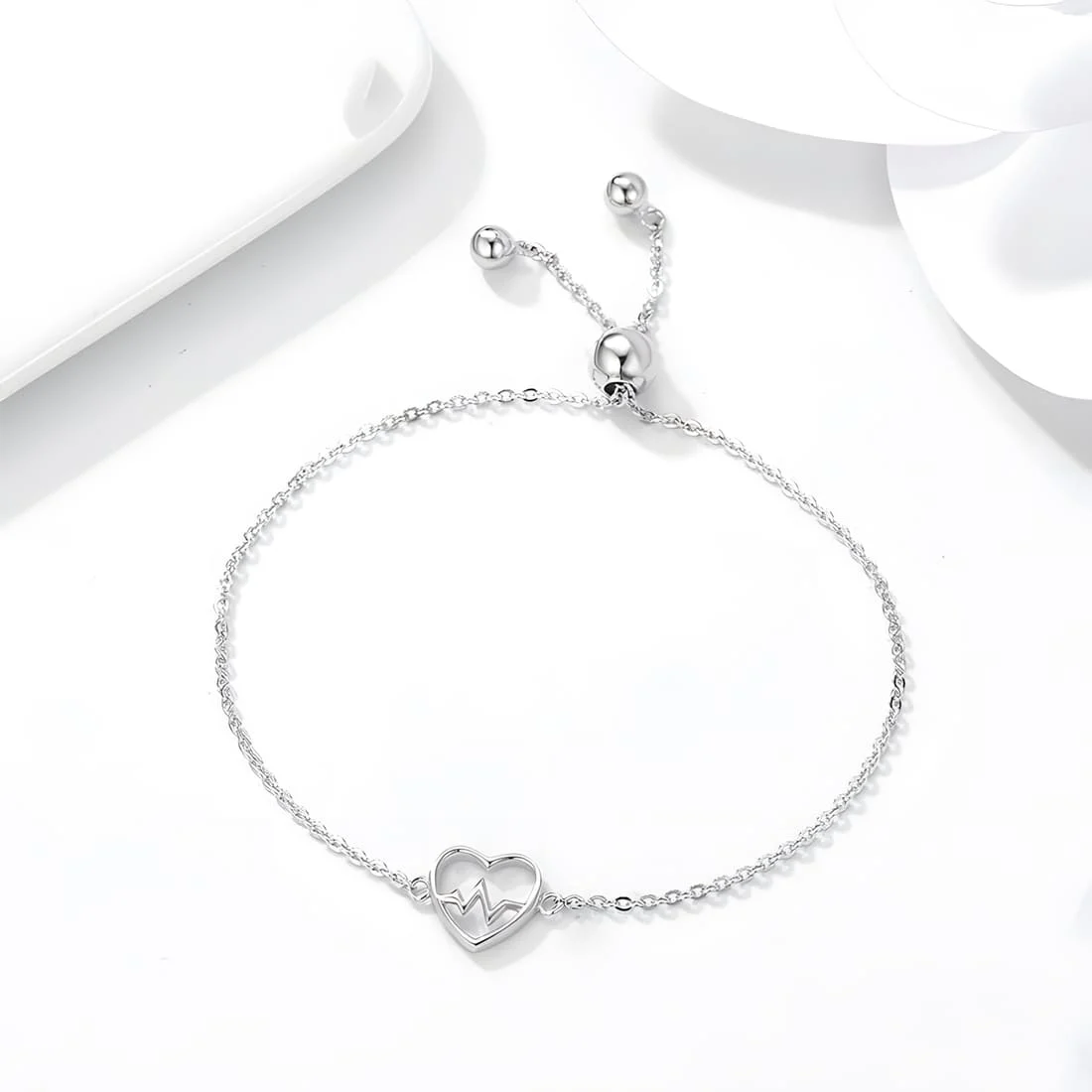 Pulsera ECG con Corazón <myexti><span>Plata de Ley 925, chapada en oro blanco, con longitud ajustable</span></myexti> - Imagen 4