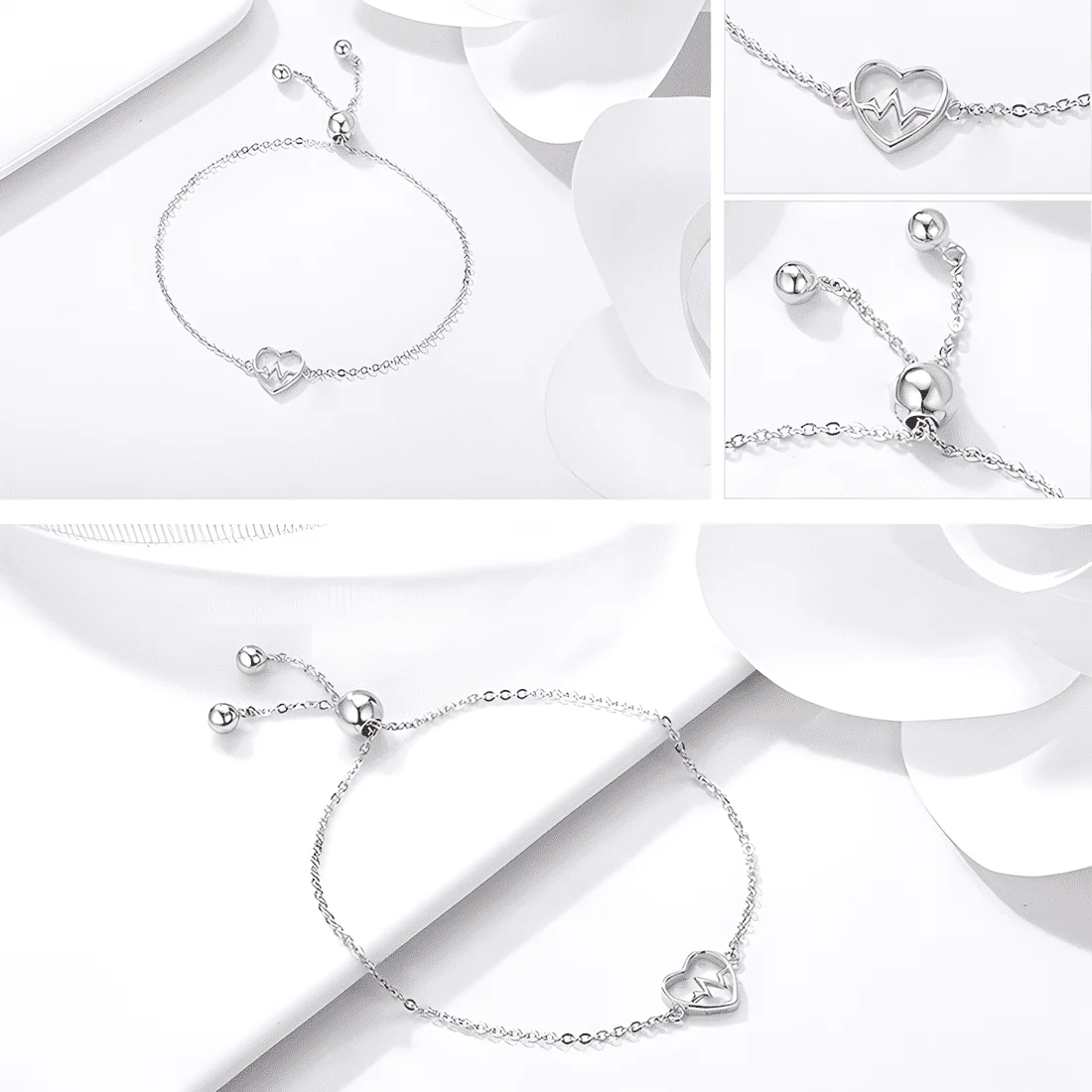 Pulsera ECG con Corazón <myexti><span>Plata de Ley 925, chapada en oro blanco, con longitud ajustable</span></myexti> - Imagen 5