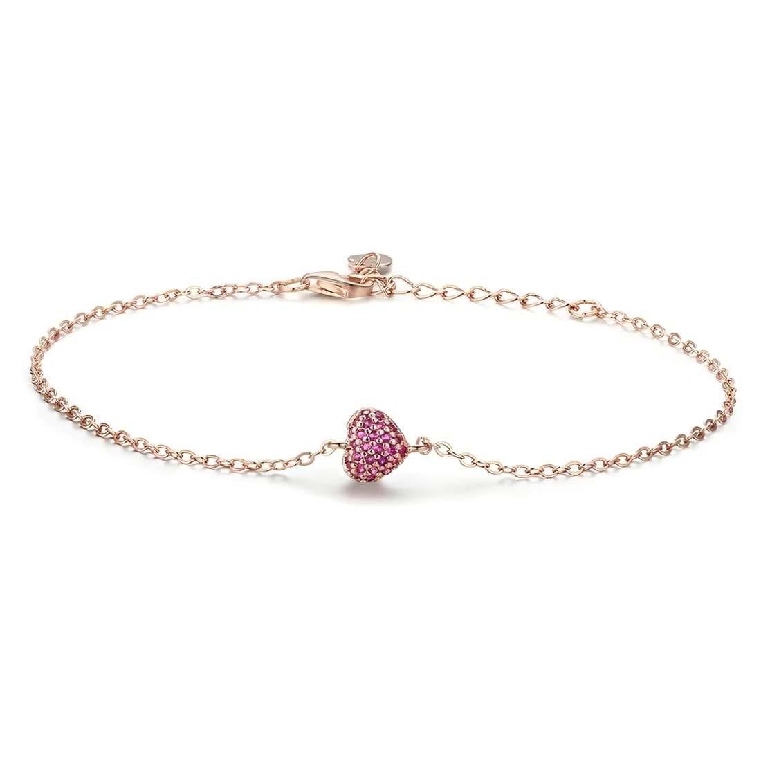 Pulsera Corazón Rosa <myexti><span>Plata de Ley 925, chapada en oro rosa, con circonitas rosas y longitud ajustable</span></myexti>