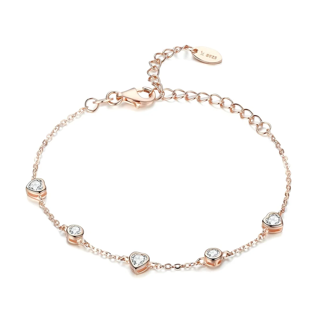 Pulsera Corazones Brillantes <myexti><span>Plata de Ley 925, chapada en oro rosa, con circonitas y longitud ajustable</span></myexti>