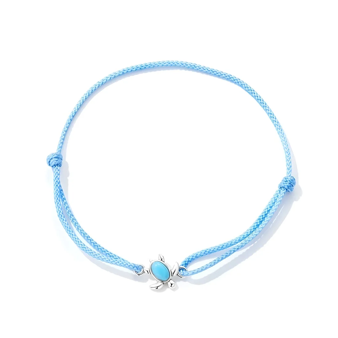 Pulsera Tortuga <myexti><span>Plata de Ley 925, chapada en oro blanco, con turquesa y cuerda marinera azul claro - ajustable</span></myexti>