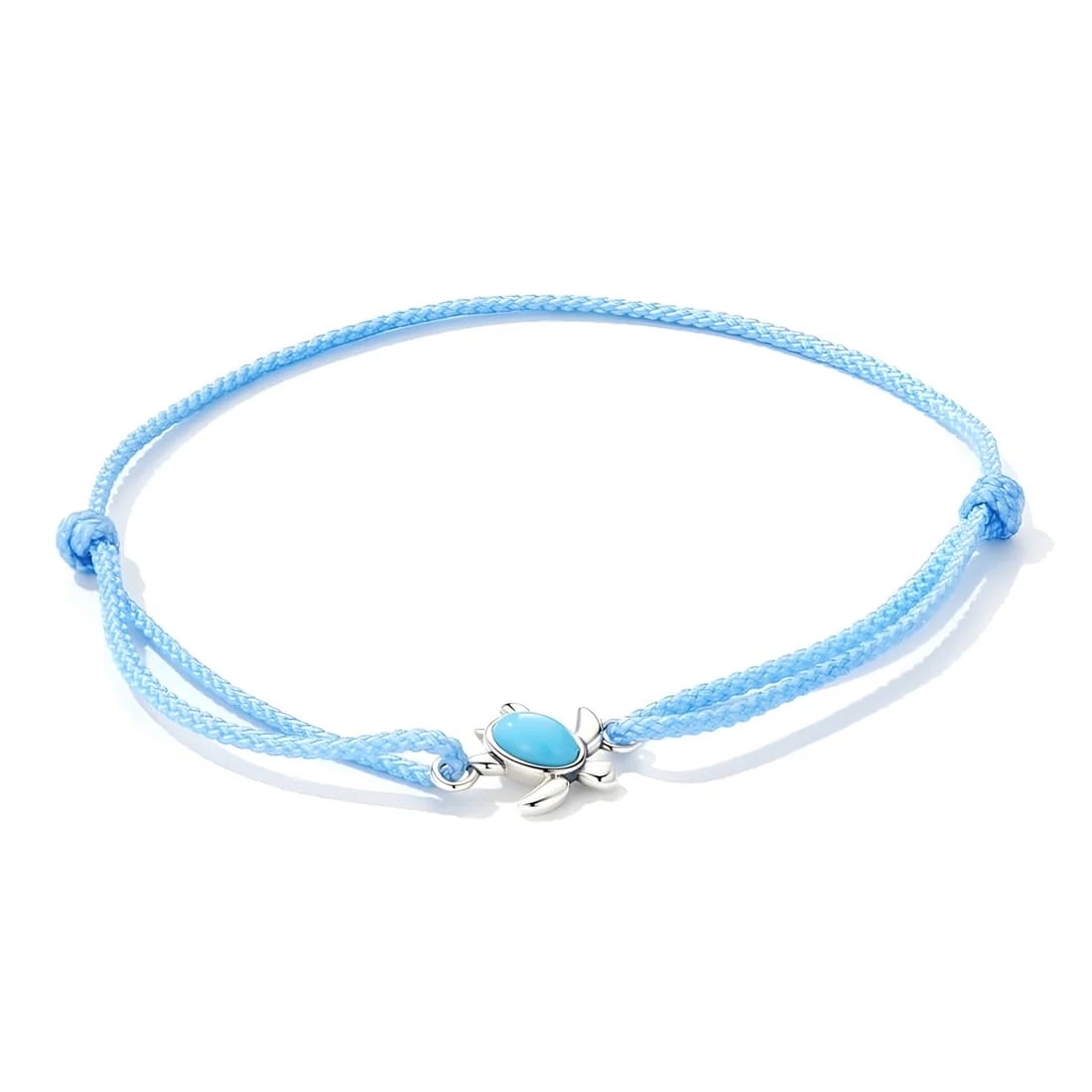 Pulsera Tortuga <myexti><span>Plata de Ley 925, chapada en oro blanco, con turquesa y cuerda marinera azul claro - ajustable</span></myexti> - Imagen 3