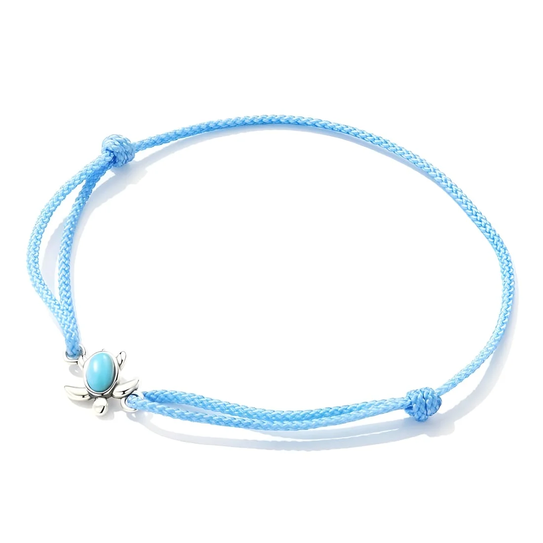 Pulsera Tortuga <myexti><span>Plata de Ley 925, chapada en oro blanco, con turquesa y cuerda marinera azul claro - ajustable</span></myexti> - Imagen 4