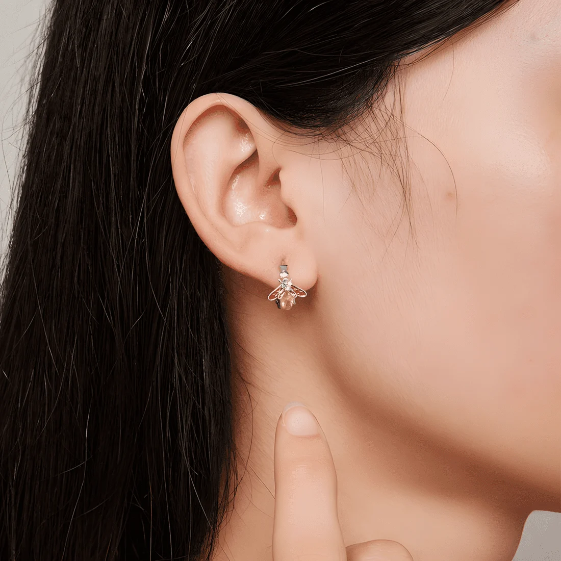 Pendientes de Aro con Abejas <myexti><span>Plata de Ley 925, chapada en oro blanco, con circonitas de colores</span></myexti> - Imagen 2