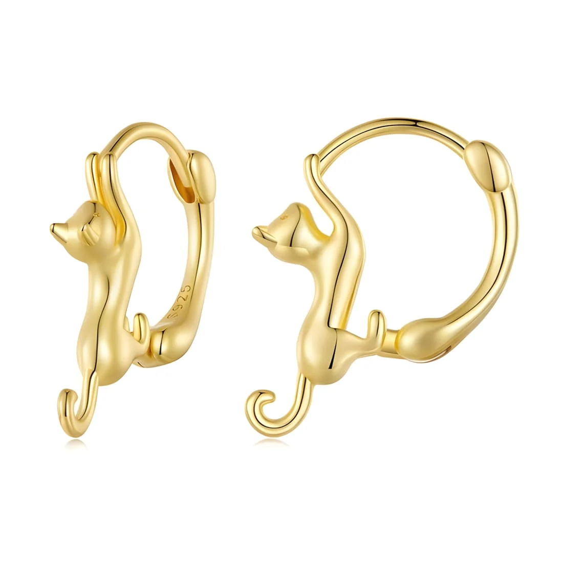 Pendientes de Aro Gato Juguetón <myexti><span>Plata de Ley 925, chapada en oro amarillo</span></myexti>