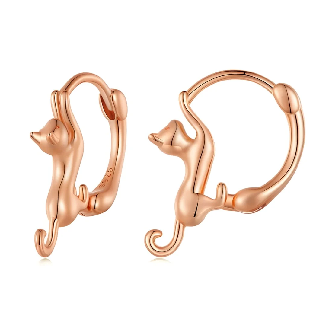 Pendientes de Aro Gato Juguetón <myexti><span>Plata de Ley 925, chapada en oro rosa</span></myexti>