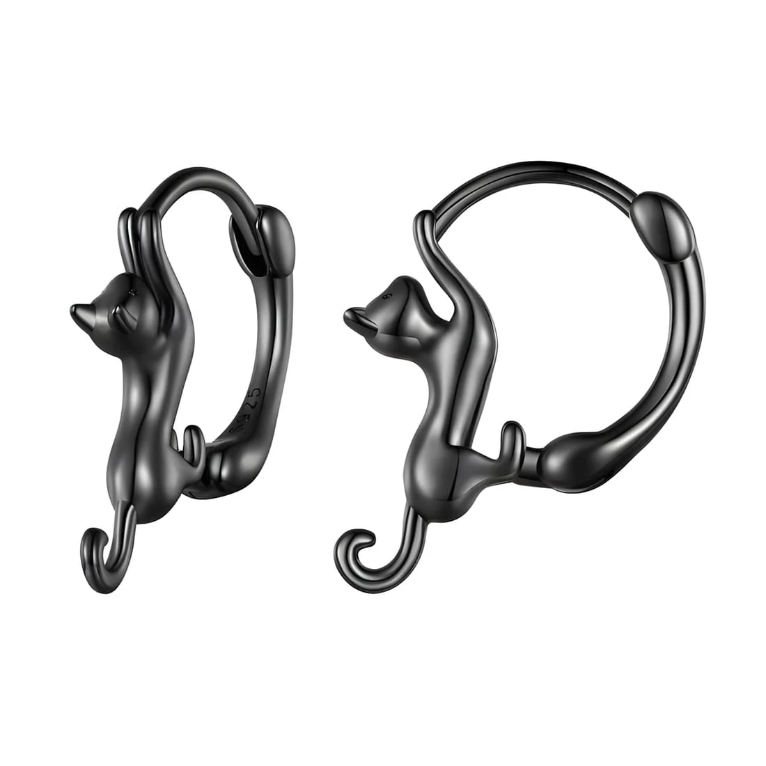 Pendientes de Aro Gato Juguetón <myexti><span>Plata de Ley 925, chapada en negro</span></myexti>